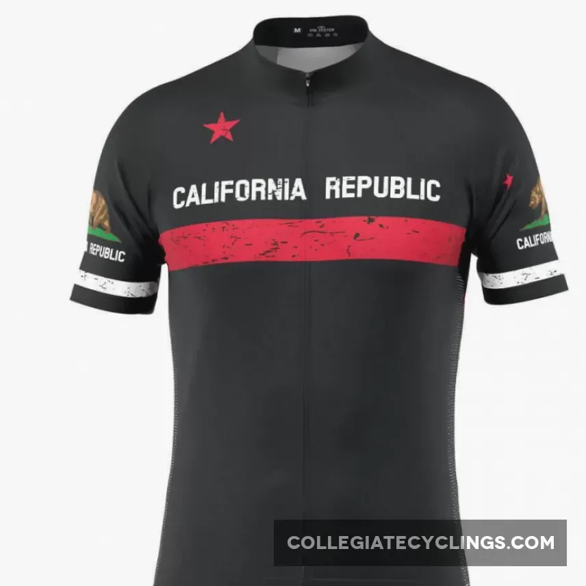 Men's California Republic Black Short Sleeve Cycling Jersey Cycling Jersey Loose Fit