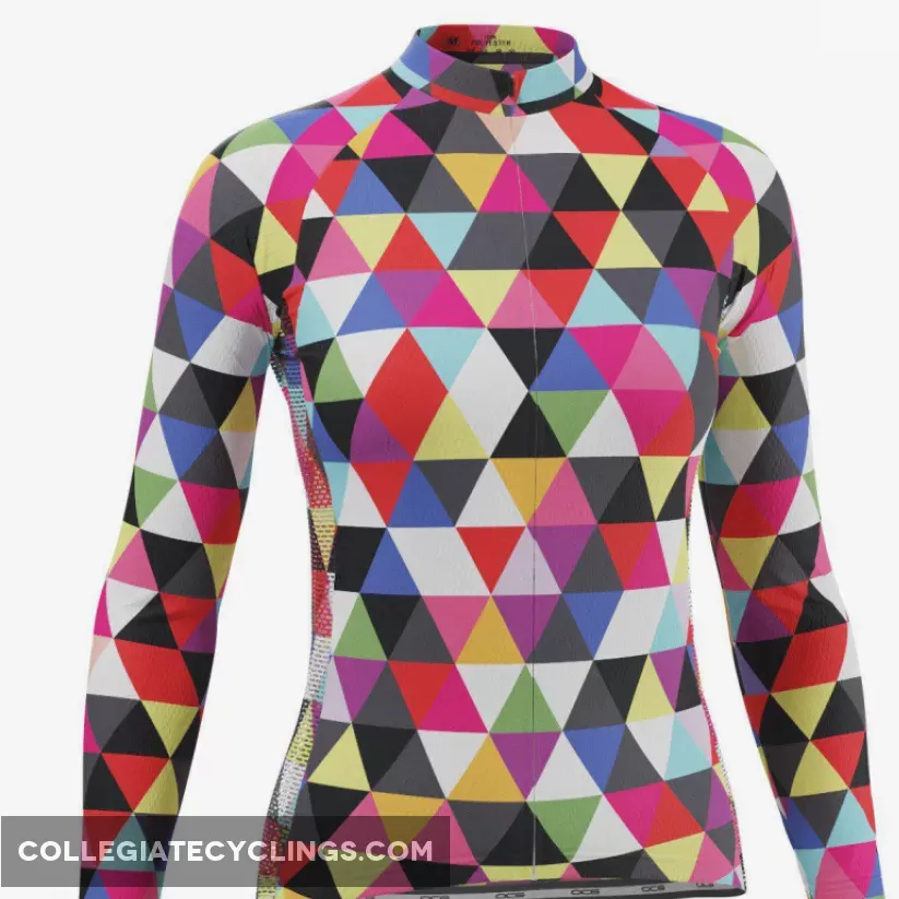 Women's High Viz Color Triangles Long Sleeve Cycling Jersey Discount
