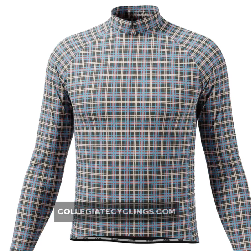 Men's Blue Plaid Checkered Long Sleeve Cycling Jersey New Releases