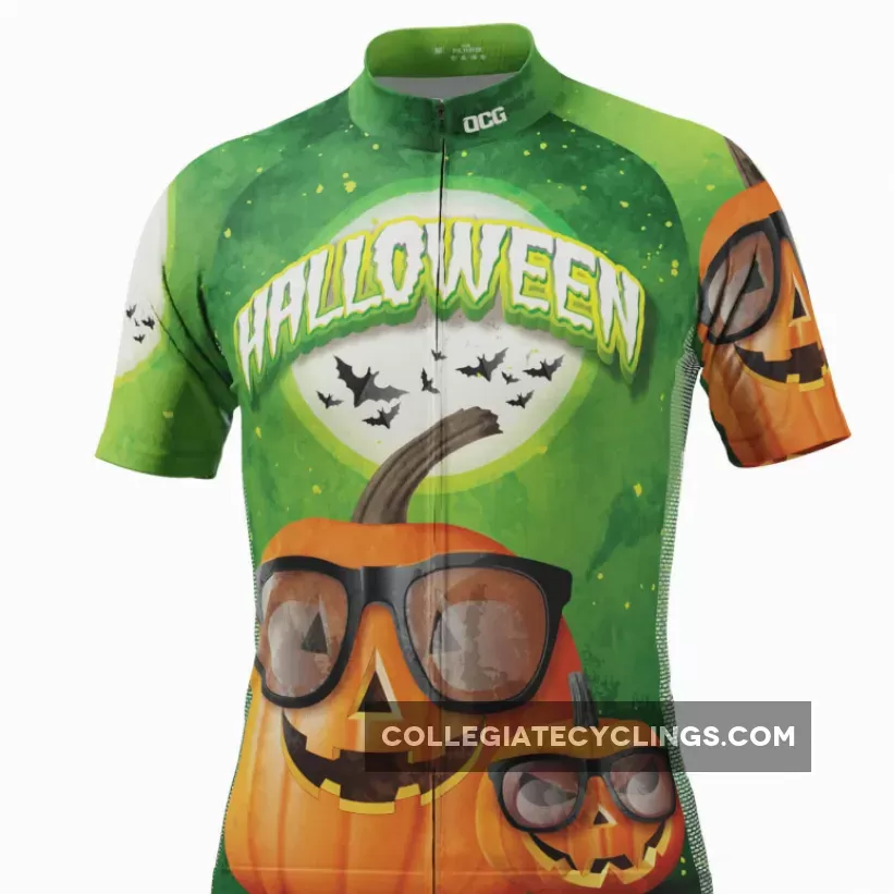 Men's Halloween Pumpkin Glasses Short Sleeve Cycling Jersey For Sale