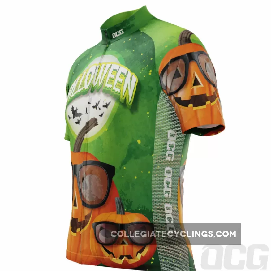 Men's Halloween Pumpkin Glasses Short Sleeve Cycling Jersey For Sale