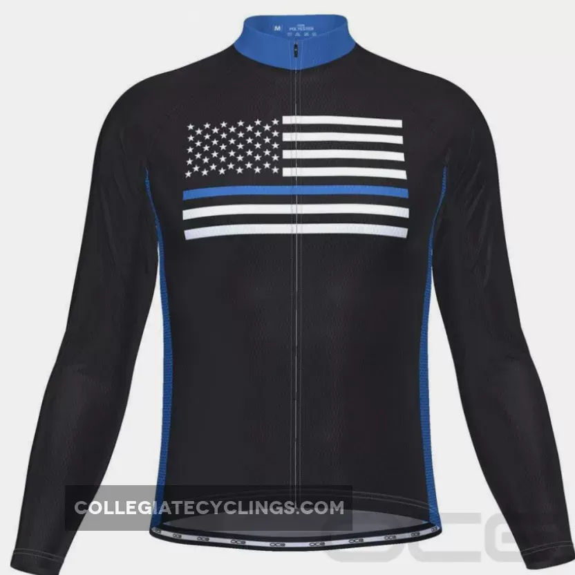 Men's Thin Blue Line American Flag Long Sleeve Cycling Jersey