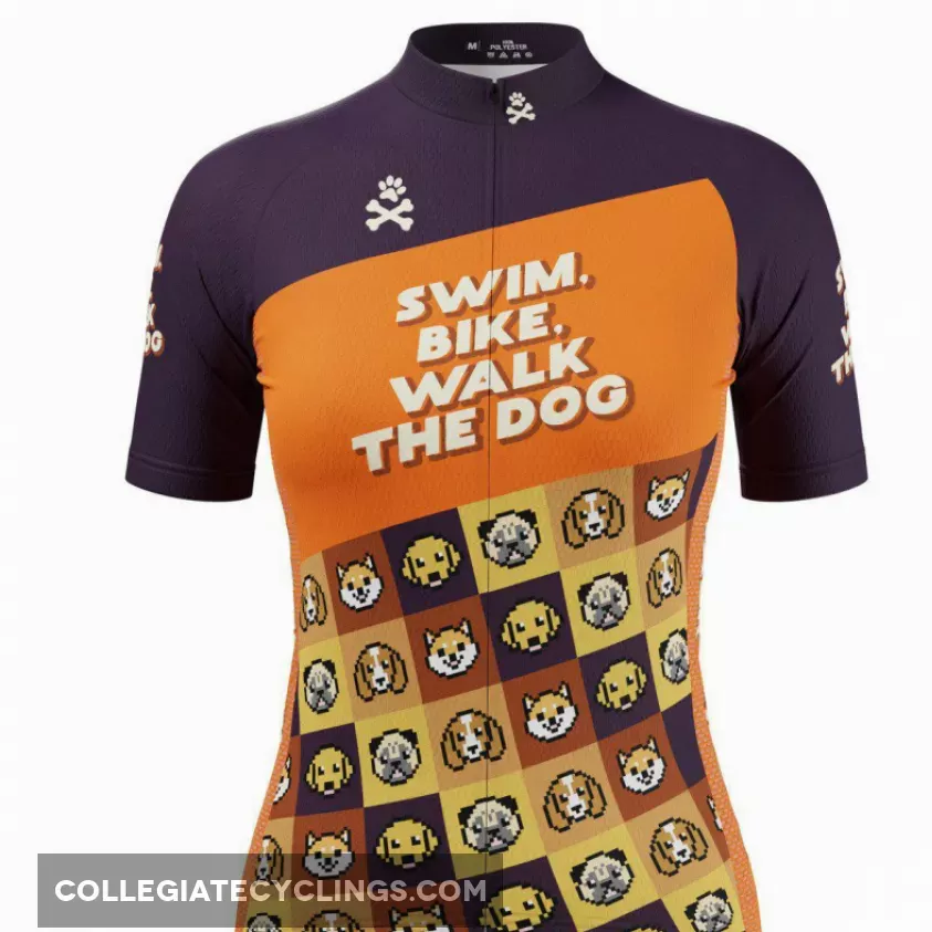 Women's Swim, Bike, Walk The Dog Short Sleeve Cycling Jersey Discount