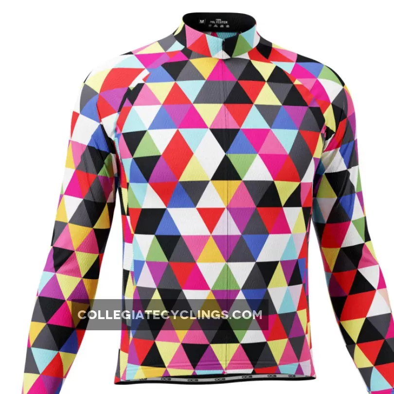 Men's High Vis Color Triangles Long Sleeve Cycling Jersey Discount