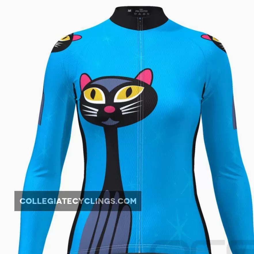 Women's Starry Night Cat Long Sleeve Cycling Jersey
