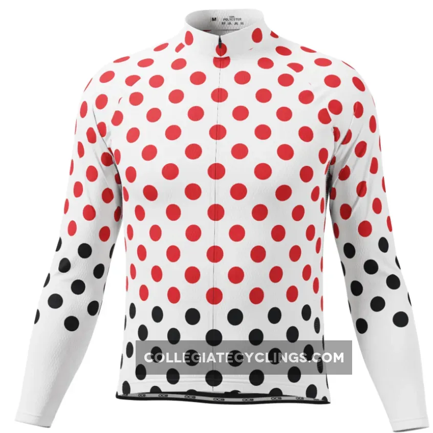 Tour De France Polka Dot T Shirt, Men's White Polka Dot Long Sleeve Cycling Jersey