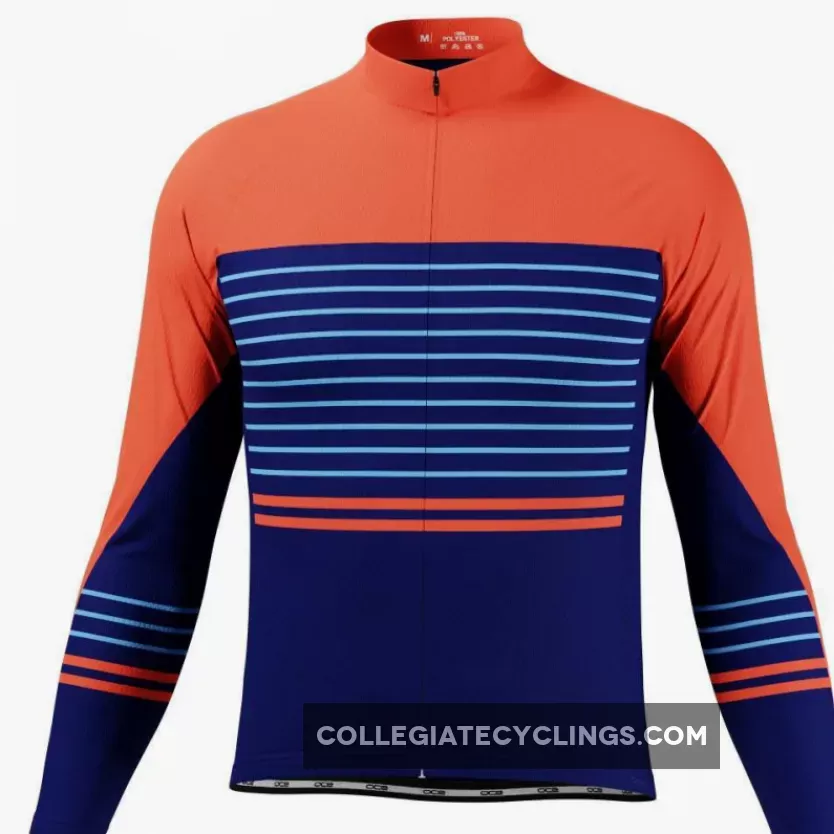 Online Men's Orange Blue Stripe Long Sleeve Cycling Jersey