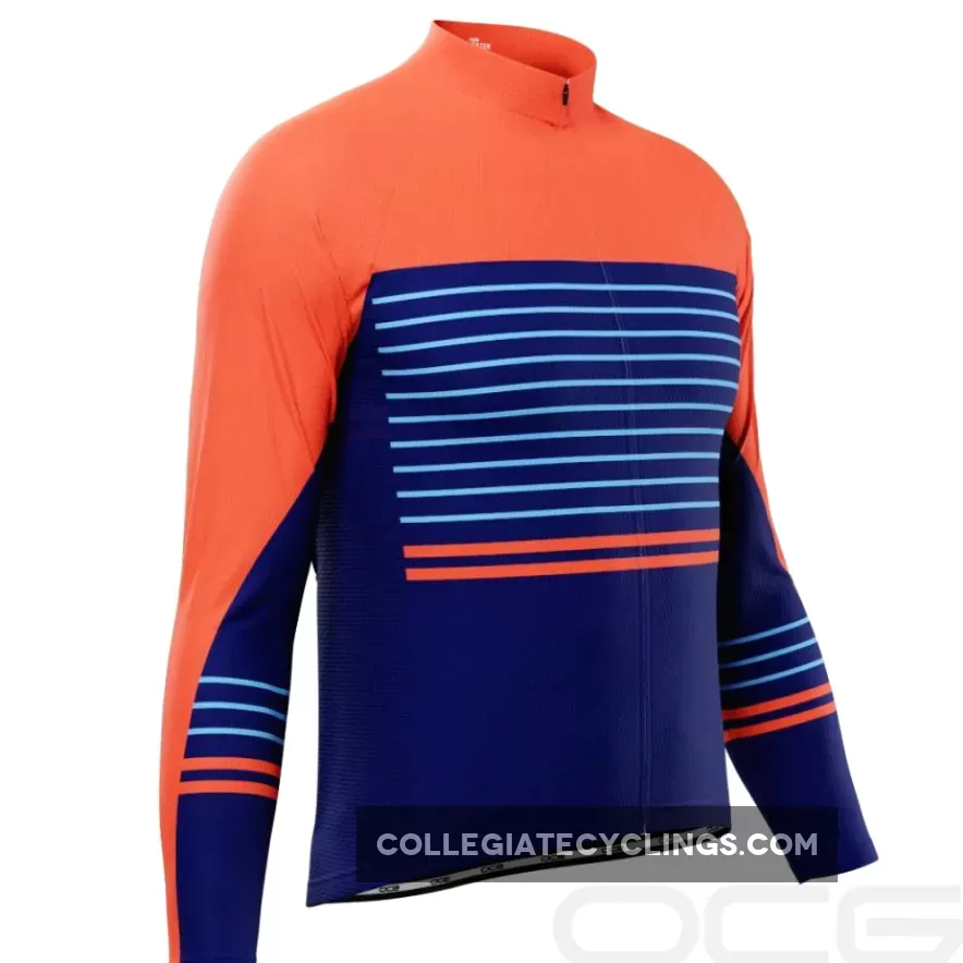 Online Men's Orange Blue Stripe Long Sleeve Cycling Jersey