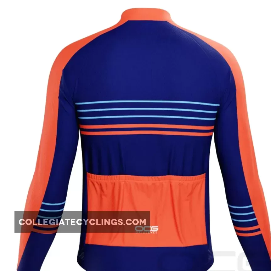 Online Men's Orange Blue Stripe Long Sleeve Cycling Jersey