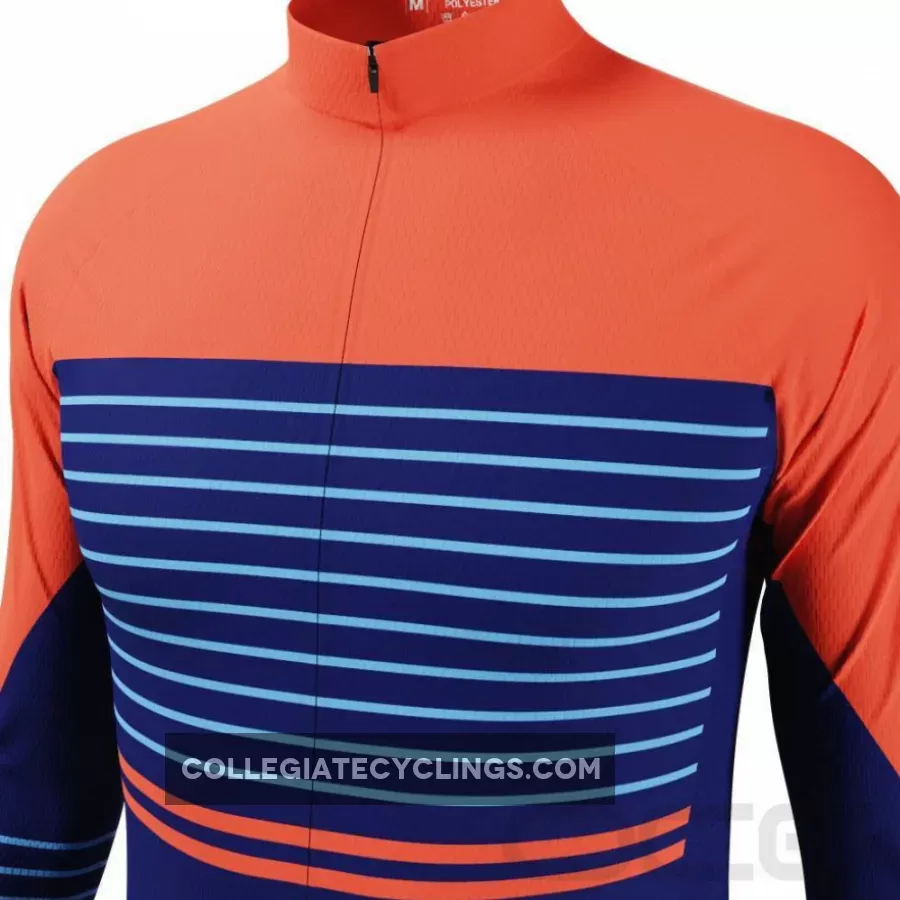 Online Men's Orange Blue Stripe Long Sleeve Cycling Jersey