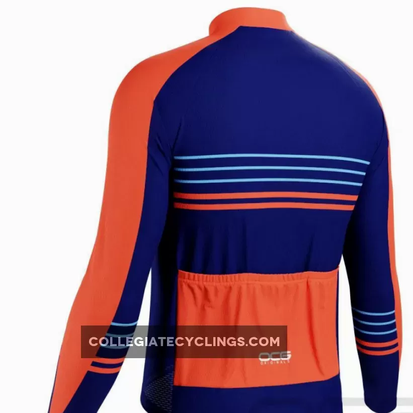 Online Men's Orange Blue Stripe Long Sleeve Cycling Jersey